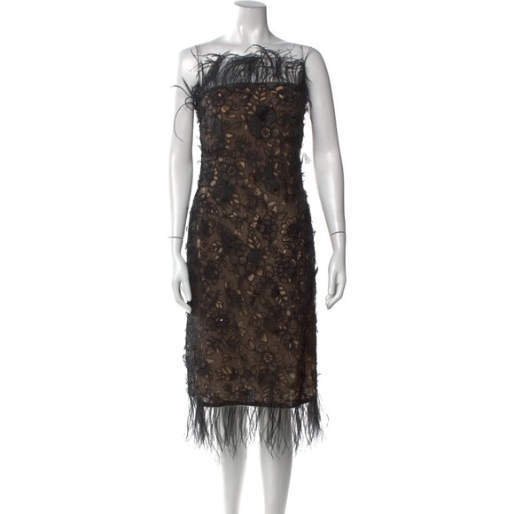 Oscar de la Renta F/W 2004 Silk Ostrich Feather Beaded Embellished Dress Sz 10 - Picture 4 of 13